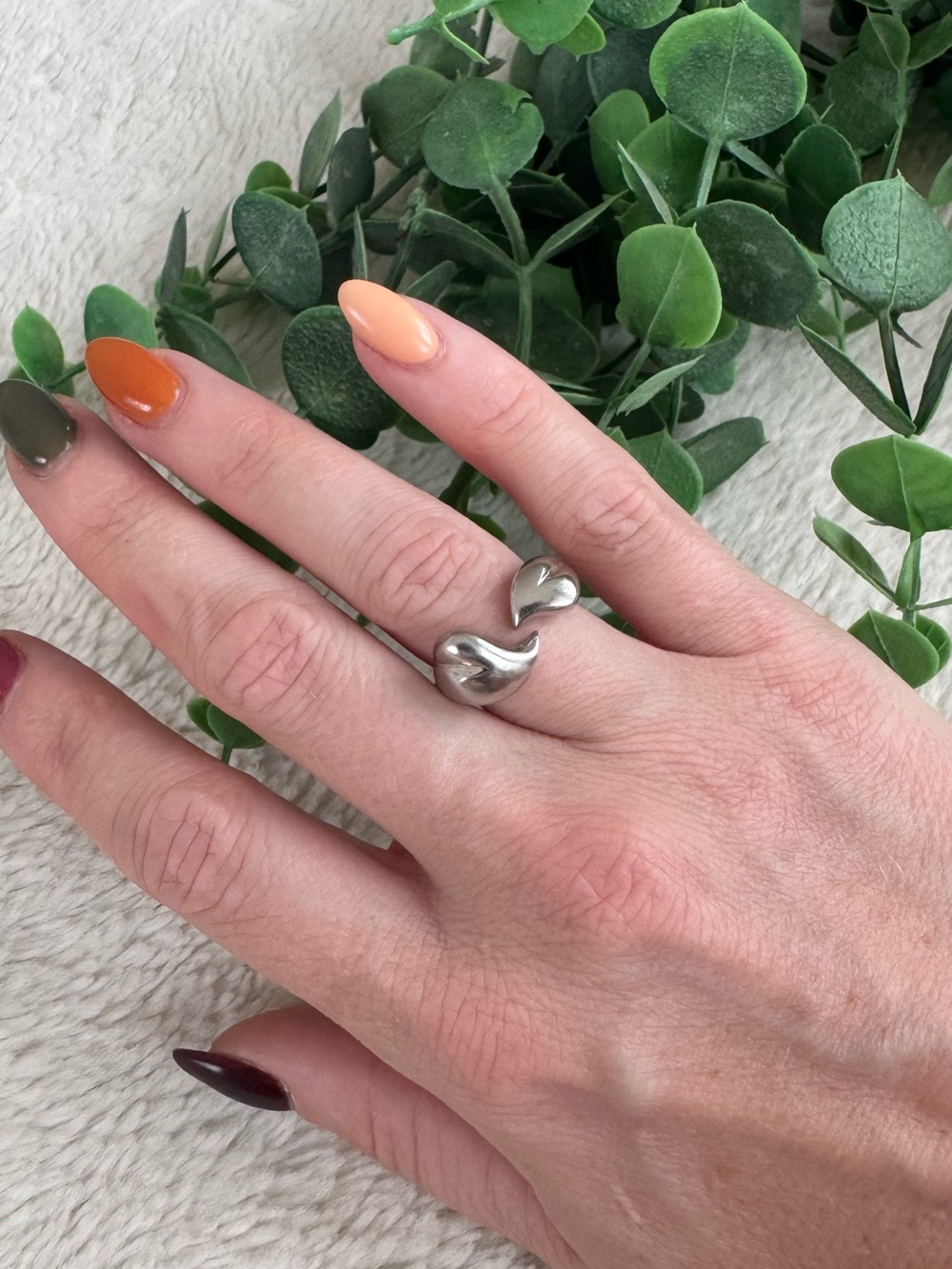 Vintage AVON Minimalist Silver Open Heart Adjustable Ring - Women's Jewelry